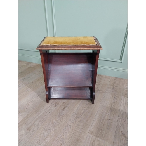 1351 - Art Nouveau mahogany stool with velvet upholstered seat {62 cm H x 54 cm W x 30 cm D}.