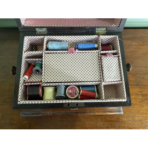 1354 - 19th C. mahogany sewing box with fitted interior {26 cm H x 34 cm W x 27 cm D}.