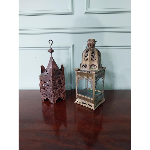 1355 - Two vintage Middle Eastern brass and metal table lamps {41 cm H x 16 cm W x 17 cm D AND 41 cm H x 20... 