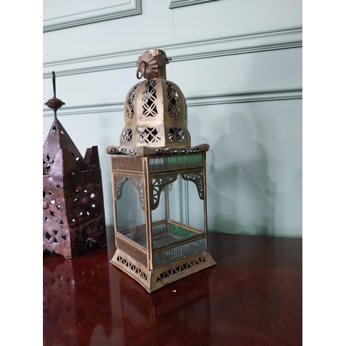 1355 - Two vintage Middle Eastern brass and metal table lamps {41 cm H x 16 cm W x 17 cm D AND 41 cm H x 20... 