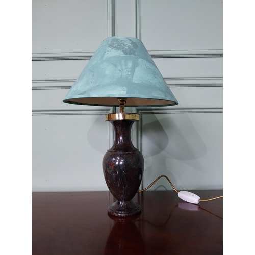 1358 - Marble table lamp with cloth shade {52 cm H x 35 cm Dia.}.