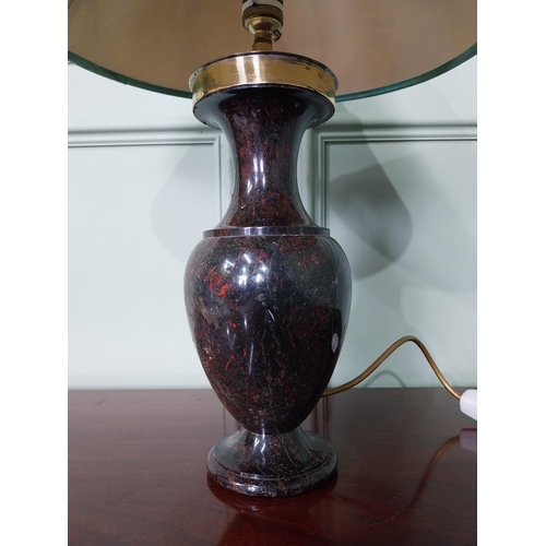 1358 - Marble table lamp with cloth shade {52 cm H x 35 cm Dia.}.