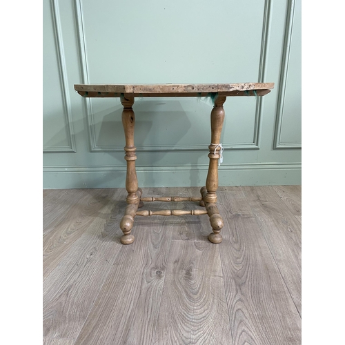 1360 - 19th C. pine wine table raised on turned supports and platform base {61 cm x 67 cm W x 68 cm D}.