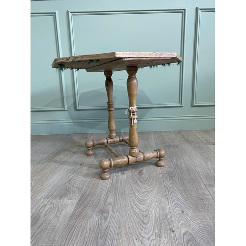 1360 - 19th C. pine wine table raised on turned supports and platform base {61 cm x 67 cm W x 68 cm D}.