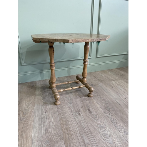 1360 - 19th C. pine wine table raised on turned supports and platform base {61 cm x 67 cm W x 68 cm D}.