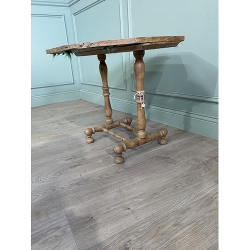 1360 - 19th C. pine wine table raised on turned supports and platform base {61 cm x 67 cm W x 68 cm D}.