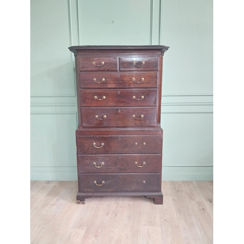 1369 - Irish Georgian mahogany and stained pine chest on chest with two short drawers over six long graduat... 