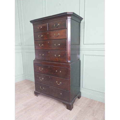 1369 - Irish Georgian mahogany and stained pine chest on chest with two short drawers over six long graduat... 