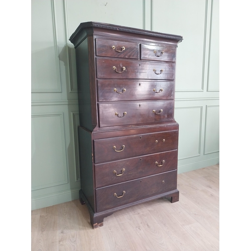 1369 - Irish Georgian mahogany and stained pine chest on chest with two short drawers over six long graduat... 