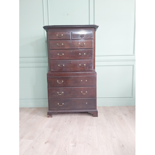 1369 - Irish Georgian mahogany and stained pine chest on chest with two short drawers over six long graduat... 