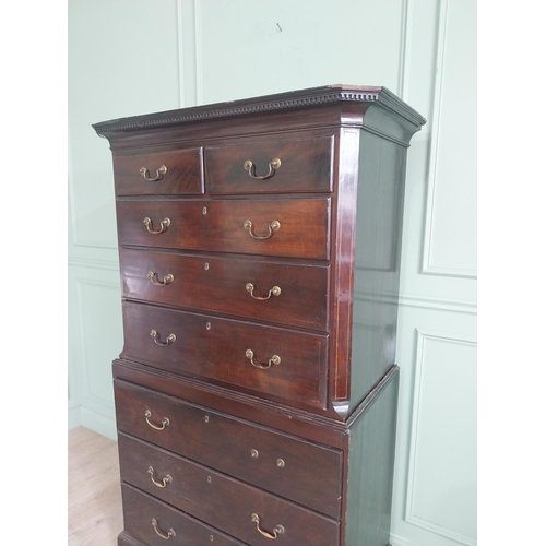 1369 - Irish Georgian mahogany and stained pine chest on chest with two short drawers over six long graduat... 