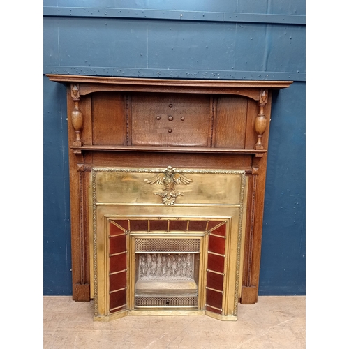 1372 - Victorian brass fire insert decorated with eagle and flanked by tiles  {97cm H x 101cm W x 30cm D }.... 