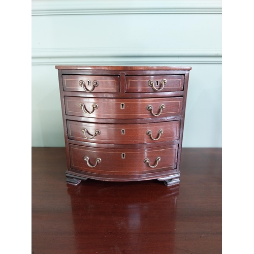 1373 - Regency mahogany and satinwood inlaid apprentice bow fronted chest of drawers {23 cm H x 23 cm W x 1... 