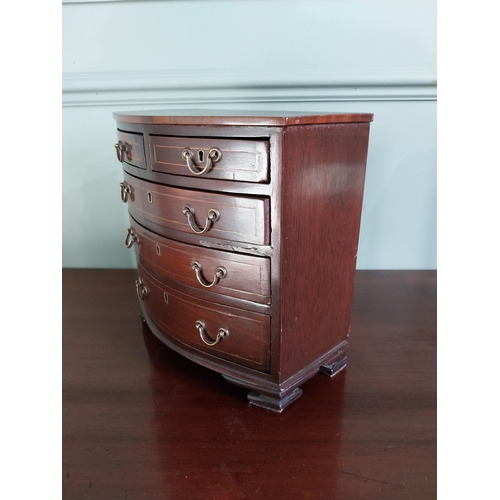 1373 - Regency mahogany and satinwood inlaid apprentice bow fronted chest of drawers {23 cm H x 23 cm W x 1... 