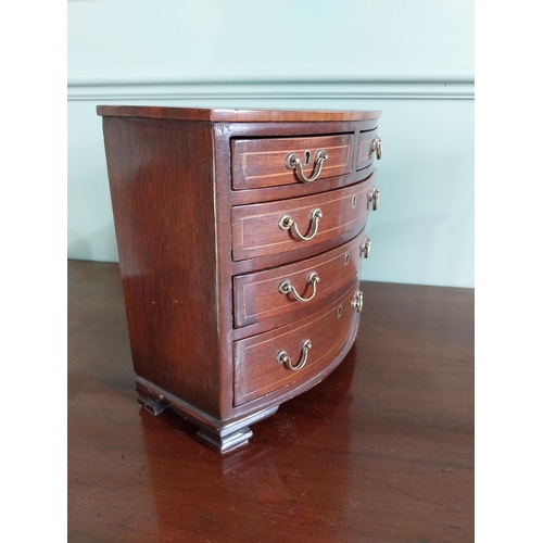 1373 - Regency mahogany and satinwood inlaid apprentice bow fronted chest of drawers {23 cm H x 23 cm W x 1... 