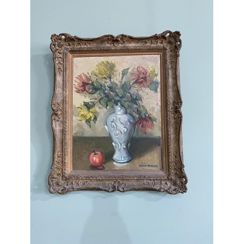 1379 - Early 20th C. Molly Maguire Still Life oil on canvas mounted in giltwood frame {61 cm H x 50 cm W}.