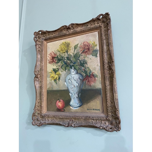 1379 - Early 20th C. Molly Maguire Still Life oil on canvas mounted in giltwood frame {61 cm H x 50 cm W}.