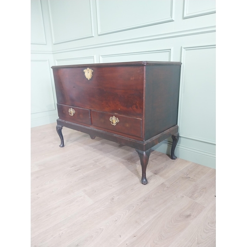 1385 - Irish Georgian mahogany linen chest with two short drawers and original brass fittings raised on sta... 