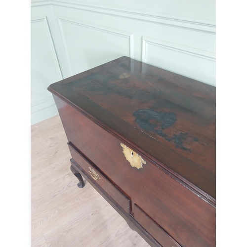 1385 - Irish Georgian mahogany linen chest with two short drawers and original brass fittings raised on sta... 