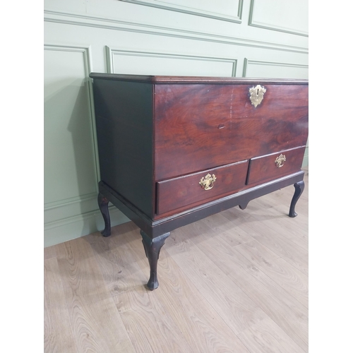 1385 - Irish Georgian mahogany linen chest with two short drawers and original brass fittings raised on sta... 