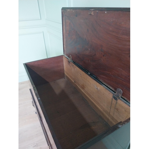 1385 - Irish Georgian mahogany linen chest with two short drawers and original brass fittings raised on sta... 