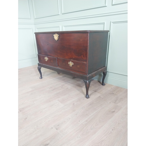 1385 - Irish Georgian mahogany linen chest with two short drawers and original brass fittings raised on sta... 