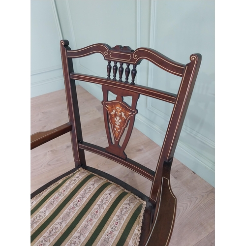 1388 - Edwardian mahogany and bone inlaid Ladies open armchair with upholstered seat {80 cm H x 51 cm W x 5... 