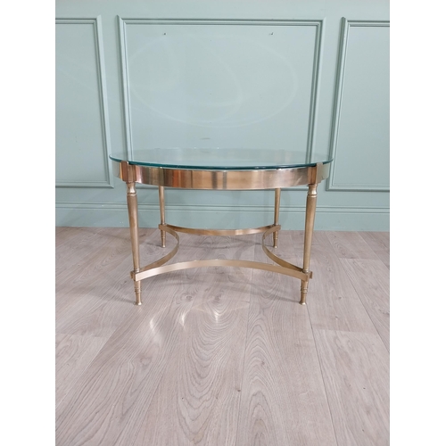 139 - Good quality Edwardian French brass coffee table with inset glass and mirrored top raised on reeded ... 