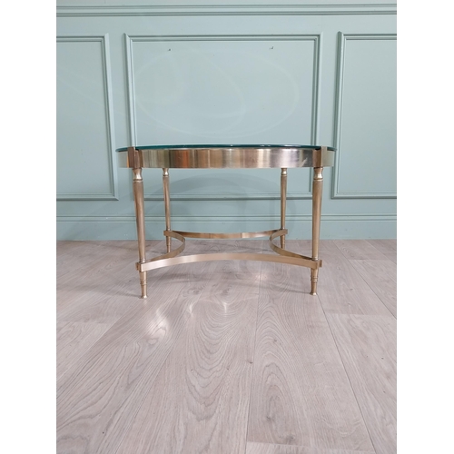 139 - Good quality Edwardian French brass coffee table with inset glass and mirrored top raised on reeded ... 