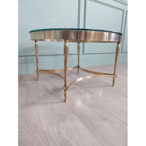 139 - Good quality Edwardian French brass coffee table with inset glass and mirrored top raised on reeded ... 