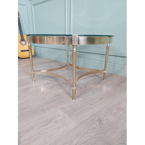 139 - Good quality Edwardian French brass coffee table with inset glass and mirrored top raised on reeded ... 