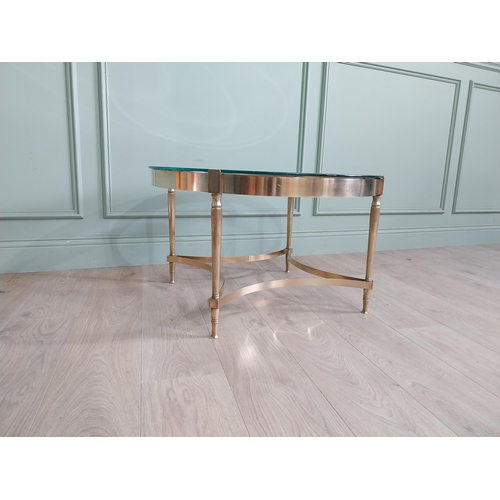 139 - Good quality Edwardian French brass coffee table with inset glass and mirrored top raised on reeded ... 