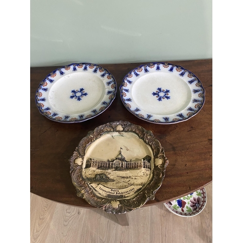 1397 - Pair of 19th C. Thomas & Higginbotham, Wellington Quay, Dublin ceramic plates and Dublin Exhibition ... 