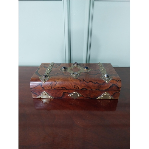 1398 - 19th C. burr walnut writing box with brass mounts embellished with semi-precious stones {9 cm H x 33... 