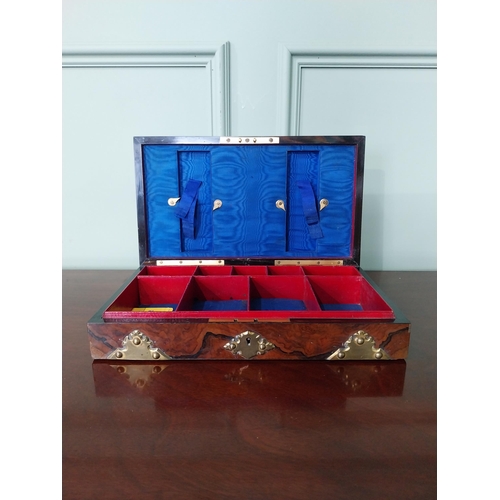 1398 - 19th C. burr walnut writing box with brass mounts embellished with semi-precious stones {9 cm H x 33... 