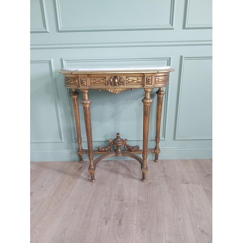 1401 - Good quality giltwood console table with marble top raised on reeded legs. {102 cm H x 95 cm W x 42 ... 