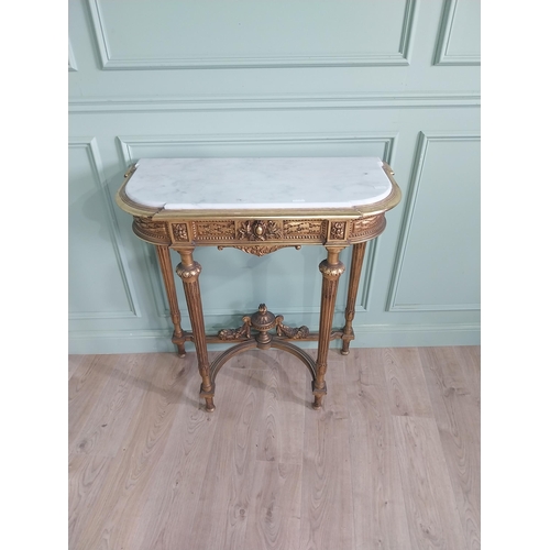 1401 - Good quality giltwood console table with marble top raised on reeded legs. {102 cm H x 95 cm W x 42 ... 