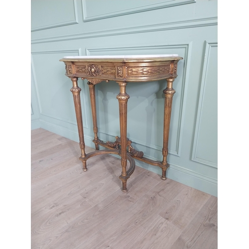 1401 - Good quality giltwood console table with marble top raised on reeded legs. {102 cm H x 95 cm W x 42 ... 