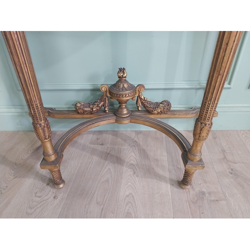 1401 - Good quality giltwood console table with marble top raised on reeded legs. {102 cm H x 95 cm W x 42 ... 