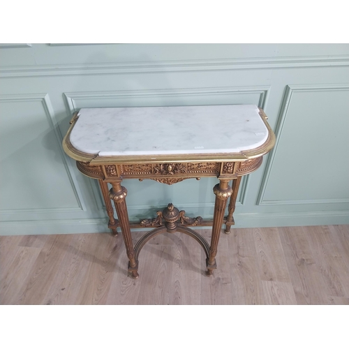 1401 - Good quality giltwood console table with marble top raised on reeded legs. {102 cm H x 95 cm W x 42 ... 