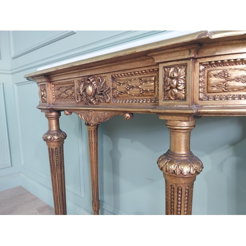 1401 - Good quality giltwood console table with marble top raised on reeded legs. {102 cm H x 95 cm W x 42 ... 