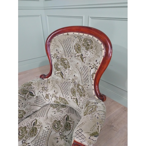 1408 - 19th C. mahogany and upholstered armchair raised on turned legs and castors {105 cm H x 73 cm W x 66... 