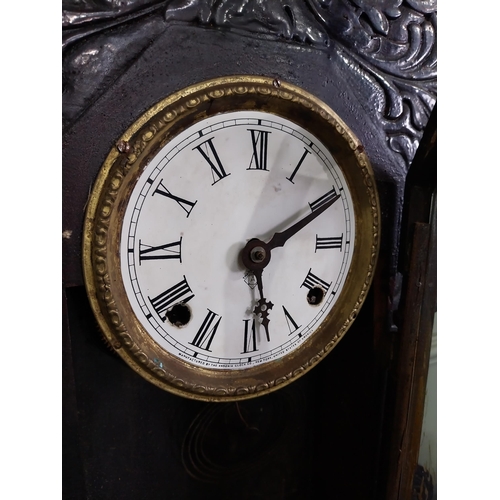 1410 - 19th C. carved pine and ebonised ginger bread clock with enamel dial {61 cm H x 41 cm W x 11 cm D}.