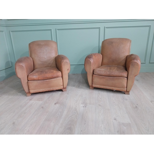 1411 - Pair of early 20th C. French leather club chairs {82 cm H x 87 cm W x 87 cm D}.