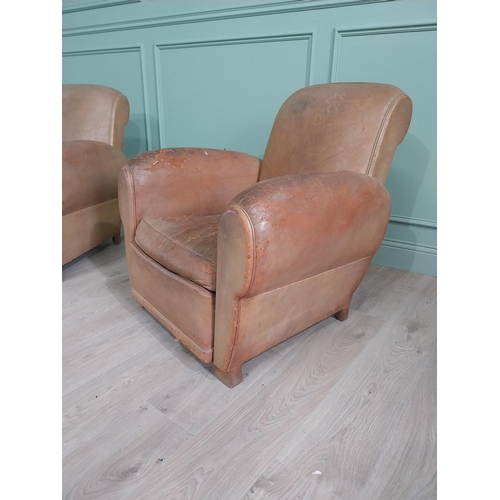 1411 - Pair of early 20th C. French leather club chairs {82 cm H x 87 cm W x 87 cm D}.