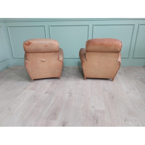 1411 - Pair of early 20th C. French leather club chairs {82 cm H x 87 cm W x 87 cm D}.