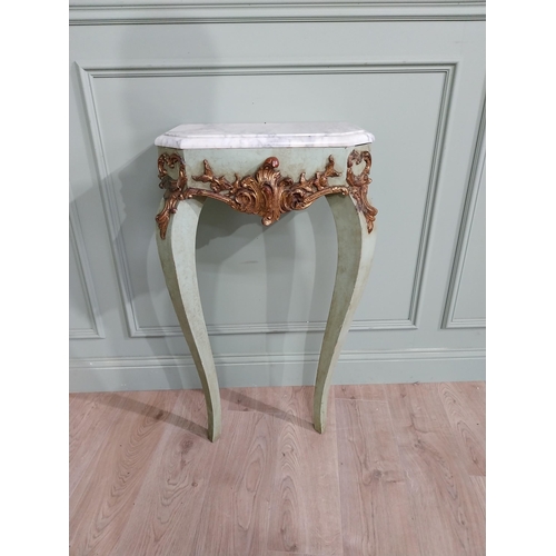 143 - 19th C. painted pine and gilded consul table with marble top raised on cabriole legs. {94 cm H x 63 ... 