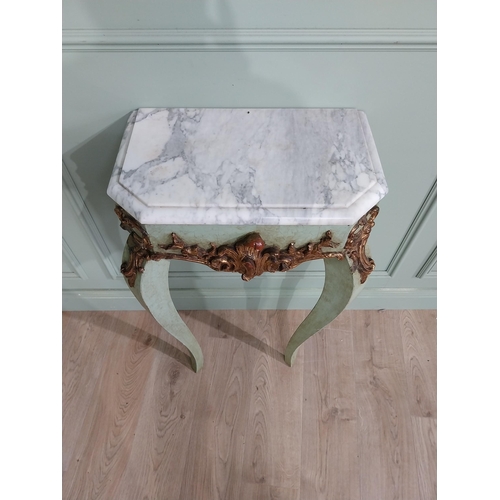 143 - 19th C. painted pine and gilded consul table with marble top raised on cabriole legs. {94 cm H x 63 ... 