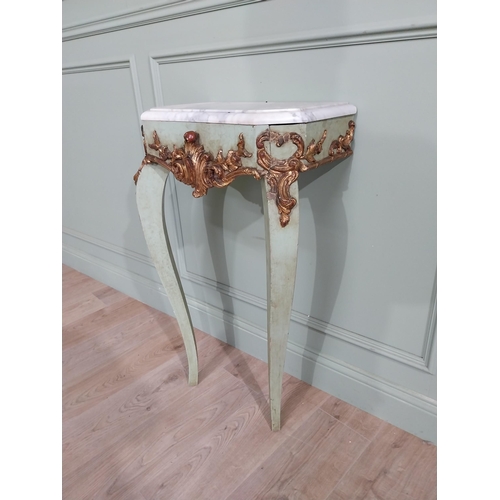 143 - 19th C. painted pine and gilded consul table with marble top raised on cabriole legs. {94 cm H x 63 ... 