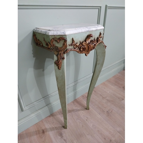 143 - 19th C. painted pine and gilded consul table with marble top raised on cabriole legs. {94 cm H x 63 ... 